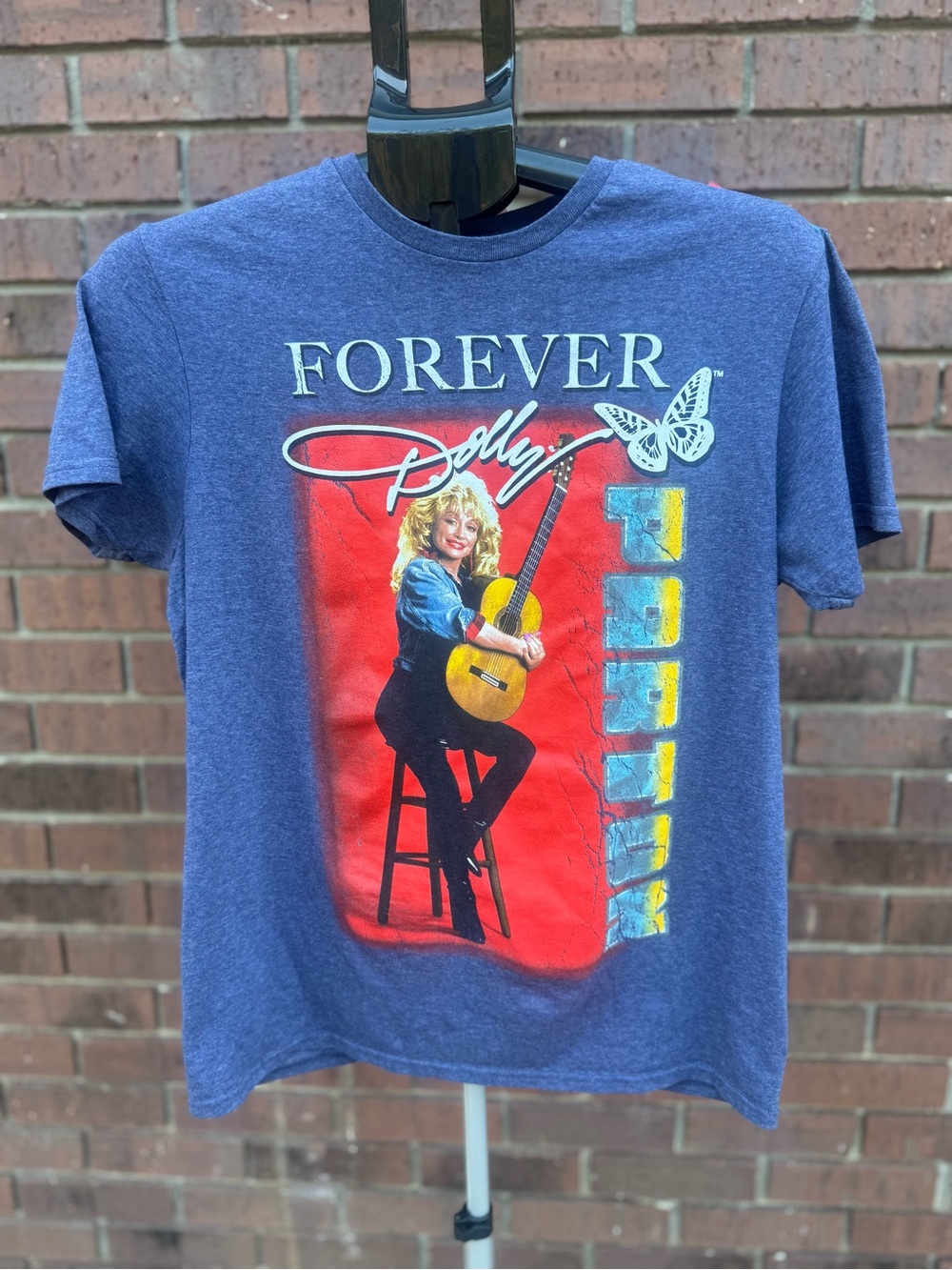 Forever Dolly Parton Graphic T-Shirt Medium Heather Navy Blue Country Western